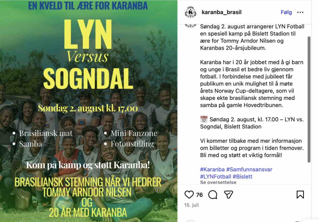 Brasilianske rytmer når Lyn møter Sogndal til spesialkamp på Bislett i august