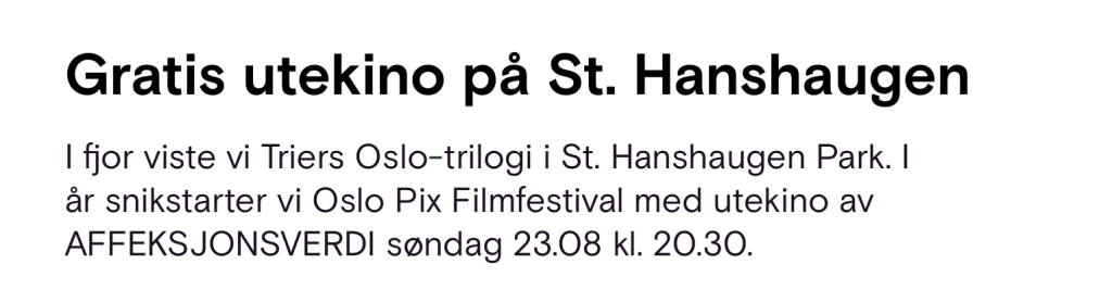 Gratis utekino på parkscenen 23. august: Affeksjonsverdi