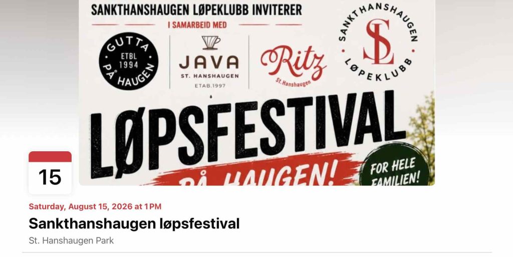 Sankthanshaugen Løpeklubb inviterer til løpsfestival i parken 15. august